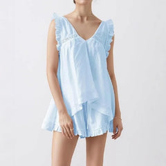 Ruffle V-Neck Tank Top & Tie-up Shorts Set