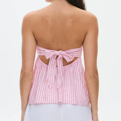 Strapless Peplum Back Tie Up Bandeau Top