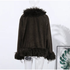 Faux Fur Plush Lapel Brown Jacket
