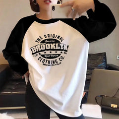 Black N White Two Tone Long Sleeve O-neck Top