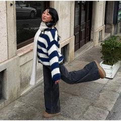 Striped Crew Neck Knit Sweater