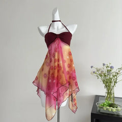 Red Halterneck Floral Print Top