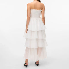 Smocked Ruffled Strapless Tiered Long Dress