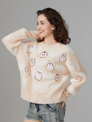 Halloween Fuzzy Ghost Pumpkin Pattern Sweater
