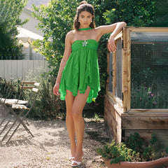 Frill Halter Around Neck Strapless Mini Dress