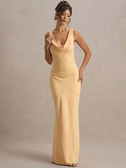 Satin Cowl Neck Backless Maxi Dress