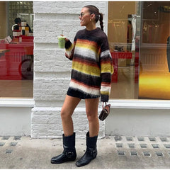 Striped O-neck Long Sleeve Knit Sweater