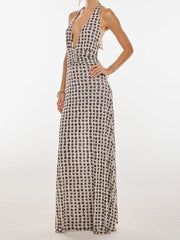 Halter Tie Up Floral Print Maxi Dress