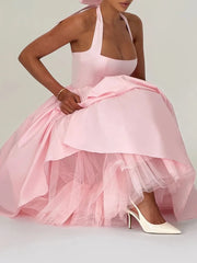 Halter Tulle Flare Maxi Dress
