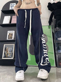 High Waist Letter Print Sweatpants Women Loose Casual Trousers