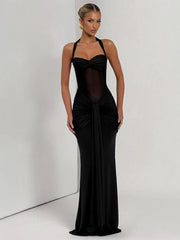 Sheer Patchwork Wrap Tie Up Maxi Dress