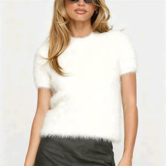 Fuzzy Cropped Short Sleeve Top