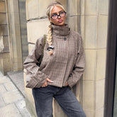 Plaid Print Stand Collar Pocket Jacket