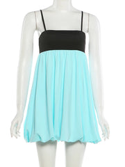Puff Hem Strappy Mini Dress
