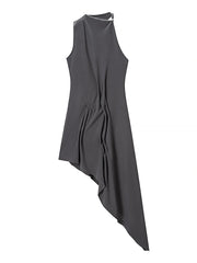 Ruched Folds Irregular Hem Tank Midi Dress