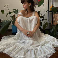 White Ruffle Trim Tie-up Square Neck Sleeveless Long Dress