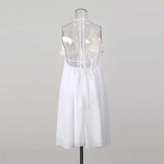 White 3D Flower Bust Patchwork Lace Up Flare Mini Dress