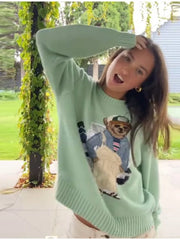 Green Bear Printed Sweater