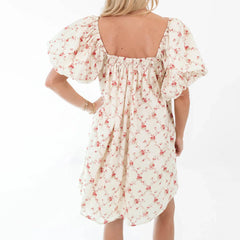 Puff Short Sleeve Floral Loose A-line Dress