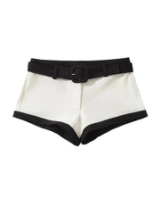 Two Tone O-Neck Long Sleeve Cardigan And Low Waist Shorts Set