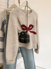 Bow Knitted Full Sleeves Sweater