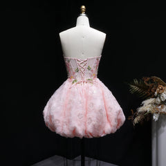 Pink Floral Appliques Sweetheart Strapless Mini Dress