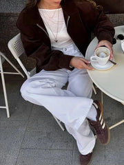 Brown Coudroy Zipper Jacket