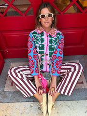 Printed Padded Lapel Pockets Coat