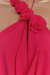 Rose 3d Flower Strap Halter Maxi Dress