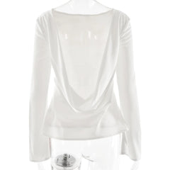 Satin Backless Long Sleeve Top