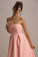 Strapless Solid Midi Dress