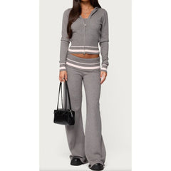 Striped Knit Zip Hooded Jacket And Sweatpants Set