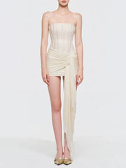 Boned Corset Waist Tie Up Mini Dress