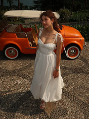 White Tie-Up Long Dress