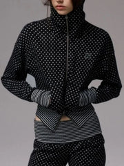 Polka Dot Stripe Zipper Hoodie