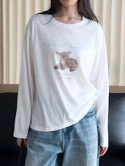 Long Sleeve Deer Letter Print Top