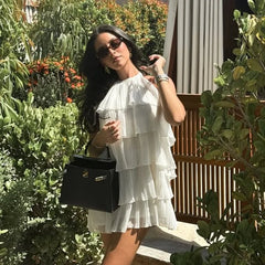 Halter Cascading Ruffles Mini Dress