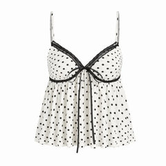 Lace Trim Polka Dot Babydoll Top
