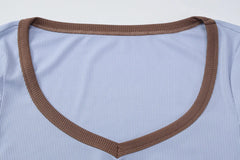 Ribbed Trim Long SLeeve Top