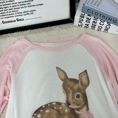 Pink Baby Deer Round Neck Long Sleeve Top