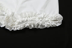 White Ruffle Frill Trim Crop Top And Bloomers Shorts Set