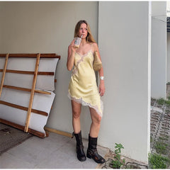 Satin Lace Patchwork Cami Mini Dress