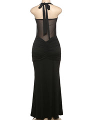 Sheer Patchwork Wrap Tie Up Maxi Dress