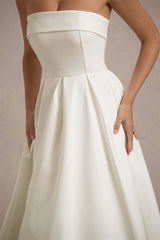 Strapless Solid Midi Dress