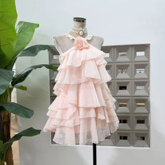 Halter 3D Flower Tiered Ruffle Mini Dress