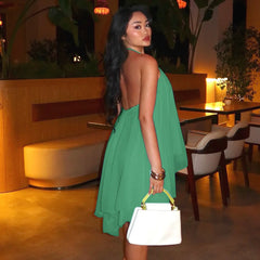 Chiffon Halter Flare Mini Dress