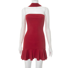 Red Strapless Mini Dress with Ribbon