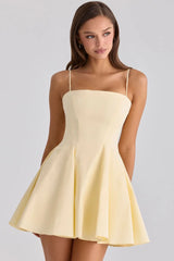 Spaghetti Strap Pleated Hem Mini A-line Dress