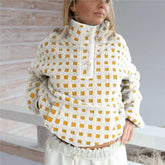 Long Sleeve Stand Collar Checkered Pullover Jacket