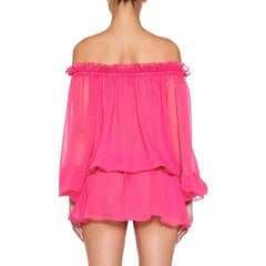 Pink Off-Shoulder Long Sleeve Lace-up Mini Dress